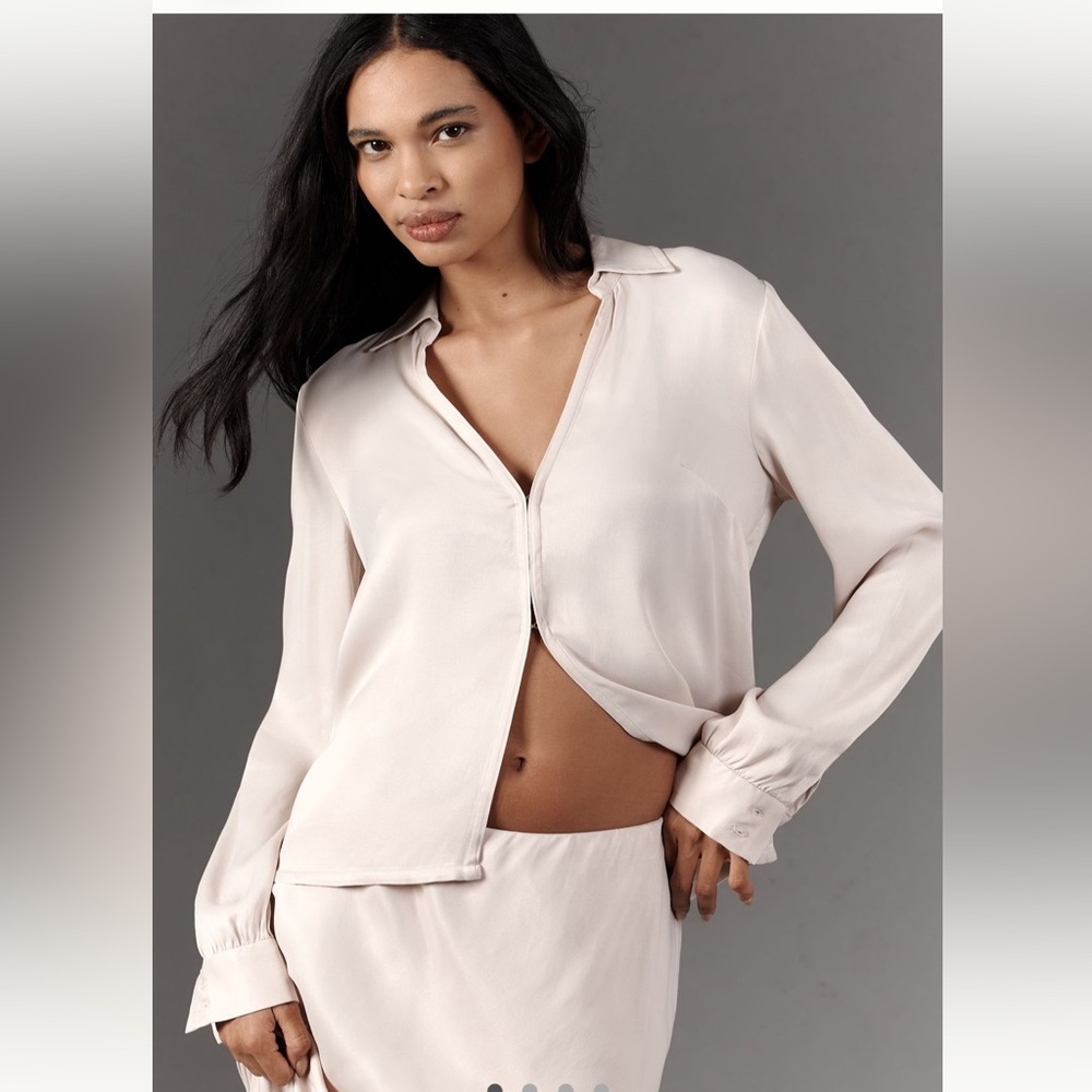 Anthro silky long sleeve shirt